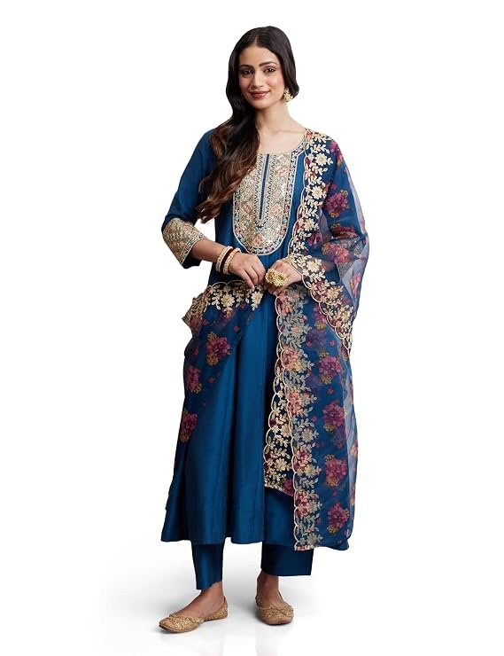 81jCWb+rKKL._SX569_ Amazon Brand - Myx Women's Embroidered Anarkali Kurta Suit Set with Organza Dupatta | A-Line Fit (Available in Plus Sizes)